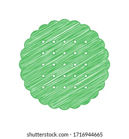 Round biscuit sign. Green scribble Icon with solid contour on white background. Illustration.