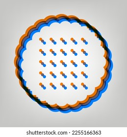 Round biscuit sign. Stroked Icon in orange, azure and old lavender Colors at gray Background. Illustration.