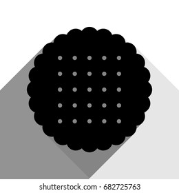 Round biscuit sign. Vector. Black icon with two flat gray shadows on white background.