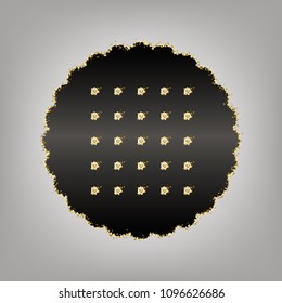 Round biscuit sign. Vector. Blackish icon with golden stars at grayish background.