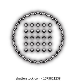 Round biscuit sign. Vector. Double contour black icon with soft shadow at white background. Isolated.