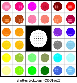 Round biscuit sign. Vector. Felt-pen 33 colorful icons at white and black backgrounds. Colorfull.