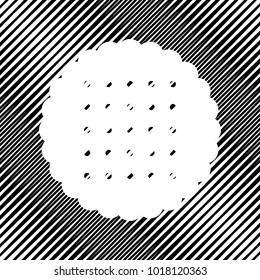 Round biscuit sign. Vector. Icon. Hole in moire background.