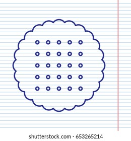 Round biscuit sign. Vector. Navy line icon on notebook paper as background with red line for field.