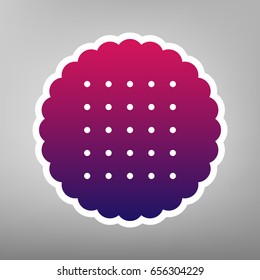 Round biscuit sign. Vector. Purple gradient icon on white paper at gray background.