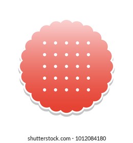 Round biscuit sign. Vector. Reddish icon with white and gray shadow on white background. Isolated.