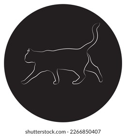Fondo negro redondo. Gato. Símbolo. Gato.
