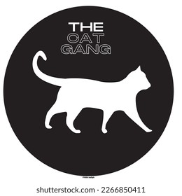 Fondo negro redondo. Gato. Símbolo. Gato.