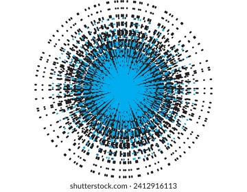 Round black and blue vector pattern on a white background. Abstract explosion, design element. Modern vector background. halftone