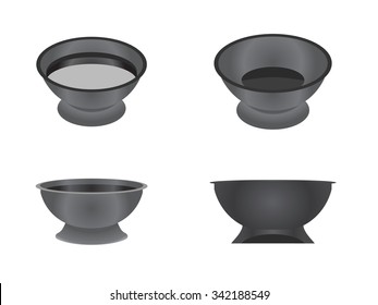 Round black bowl with stand from different views