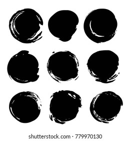 Round black brush strokes hand-drawn vector isolated on a white background
