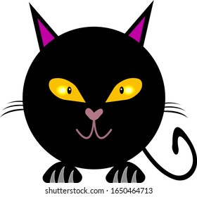 round black cat with shining orange eyes closeup portrait concept of pet and animal object on a white background