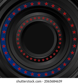 Round black concept USA flag with blue stripe and red stars. American police force sign vector abstract background