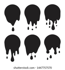Round black current paint drips or circle stains collection isolated. Liquid dripping circles or melted ice cream drip silhouettes vector illustration