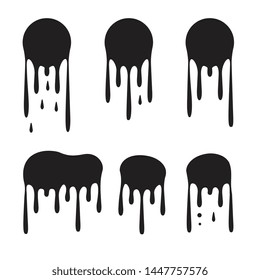 Round black current paint drips or circle stains collection isolated. Liquid dripping circles or melted ice cream drip silhouettes vector illustration