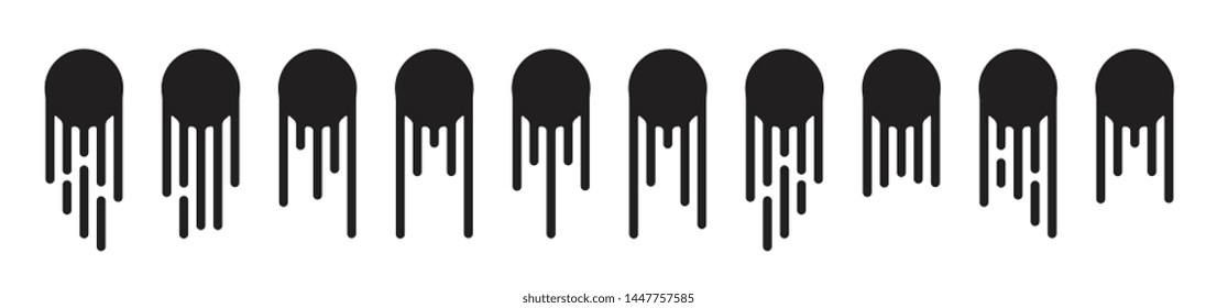 Round black current paint drips or circle stains collection isolated. Liquid dripping circles or melted ice cream drip silhouettes vector illustration