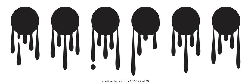 Round black current paint drips or circle stains collection isolated. Liquid dripping circles or melted ice cream drip silhouettes vector illustration