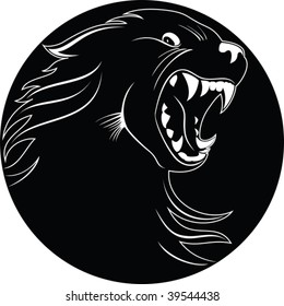 Round black emblem of wolf