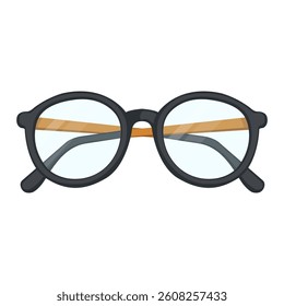 Round Black Eyeglasses with Clear Lenses and Brown Temples Vector Illustration Image
