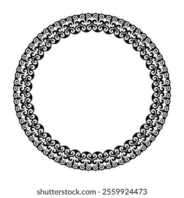 Round black Frame arabesque, workpiece for your design. Ornamental Oriantal elements and motifs of Turk, Kazakh, Kyrgyz, Uzbek. For ceramic, textile, print design, sandblaster, embroidery, round plate