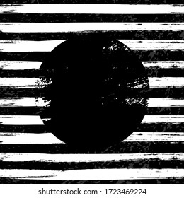 Round black frame vector illustration. Grunge circle on striped white and black background. Brush texture. Vector design element