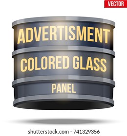 Round black glass panel for advertising. Text ticker and creeping line. Vector Illustration isolated on white background.