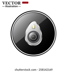 Round black glossy buttons isolated on white background. icon smartphone camera and flash, vector illustration, EPS 10