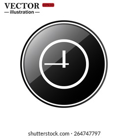 Round black glossy buttons isolated on white background.  clock icon. Flat design style, vector illustration, EPS 10 