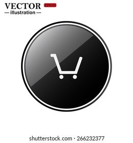 Round black glossy buttons isolated on white background.  put in shopping cart , vector illustration, EPS 10