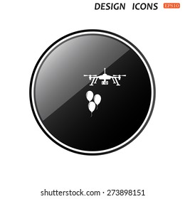 Round black glossy buttons isolated on white background.  Aerial photography. Festive balloons. Quadrocopter. icon. vector design