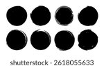 Round Black Grunge Shapes. Frames for Design, Brush Stroke Elements. Vector Isolated on White Background