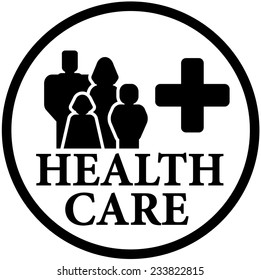 round black health care icon with family silhouette