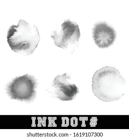 Round black ink brush strokes hand-drawn vector isolated on a white background. Ink dot. Graphic elements for design. 