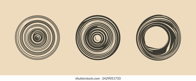 A round black ink element, enhanced by a dry brush stroke effect. A vector illustration in a grunge frame texture collection.