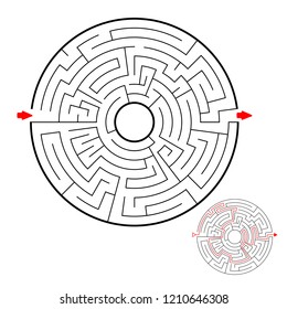 Round black labyrinth on white background. Children maze. Game for kids. Children puzzle. Help find a way out