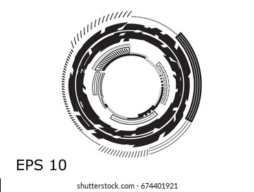 Round black logo on white background, line