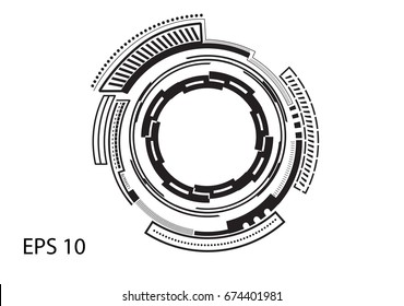 Round black logo on white background, line