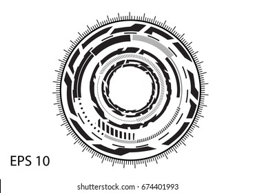 Round black logo on white background, line