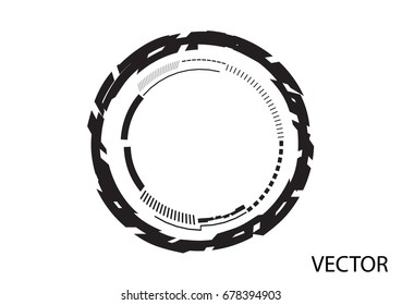 Round black logo on white background, line
