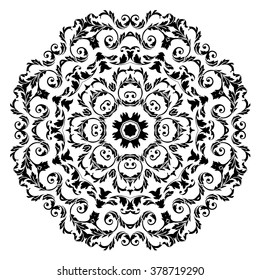 Round  black mandala. Geometric circle element made in vector on white background.