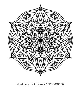 Round black mandala on white isolated background. Vector boho Mandala with floral patterns. Anti-stress therapy
