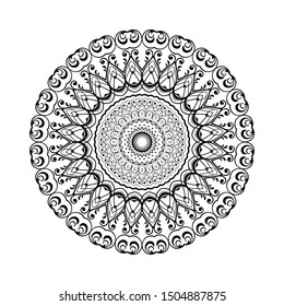 Round black mandala on white isolated background. Decorative ornament in ethnic oriental style. Perfect for any design, birthday, holiday, kaleidoscope, yoga, meditation, mehndi, tattoo, decoration.