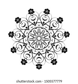 Round black mandala on white isolated background. Decorative ornament in ethnic oriental style. Perfect for any design, birthday, holiday, kaleidoscope, yoga, meditation, mehndi, tattoo, decoration.