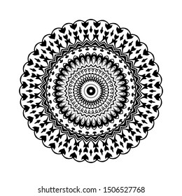 Round black mandala on white isolated background. Decorative ornament in ethnic oriental style. Perfect for any design, birthday, holiday, kaleidoscope, yoga, meditation, mehndi, tattoo, decoration.