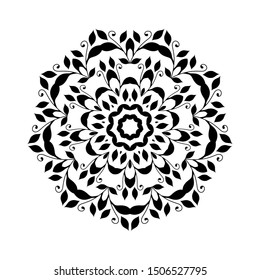 Round black mandala on white isolated background. Decorative ornament in ethnic oriental style. Perfect for any design, birthday, holiday, kaleidoscope, yoga, meditation, mehndi, tattoo, decoration.