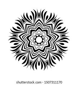 Round black mandala on white isolated background. Decorative ornament in ethnic oriental style. Perfect for any design, birthday, holiday, kaleidoscope, yoga, meditation, mehndi, tattoo, decoration.
