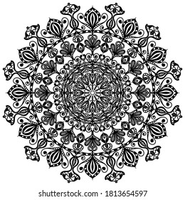 Rund schwarze Mandala auf weißem Hintergrund. Vektoröstliche Ornamente. Ethnische Struktur.