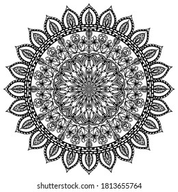Round black mandala on white background. Vector eastern ornament. Ethnic pattern.