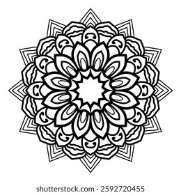 Round black mandala on white isolated background. Decorative ornament in ethnic oriental style. Perfect for any design, birthday, holiday, kaleidoscope, yoga, meditation, mehndi