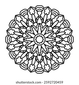 Round black mandala on white isolated background. Decorative ornament in ethnic oriental style. Perfect for any design, birthday, holiday, kaleidoscope, yoga, meditation, mehndi